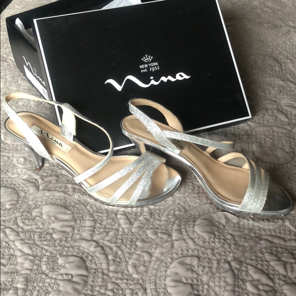Nina Silver Glittery Dress Heels